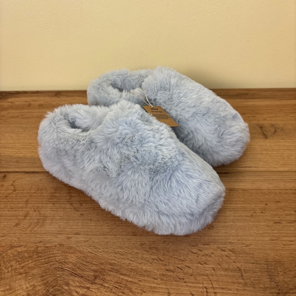 Skims Faux Fur Slipper Zen Blue Women Size 35 Loungewear Plush Comfort Warm